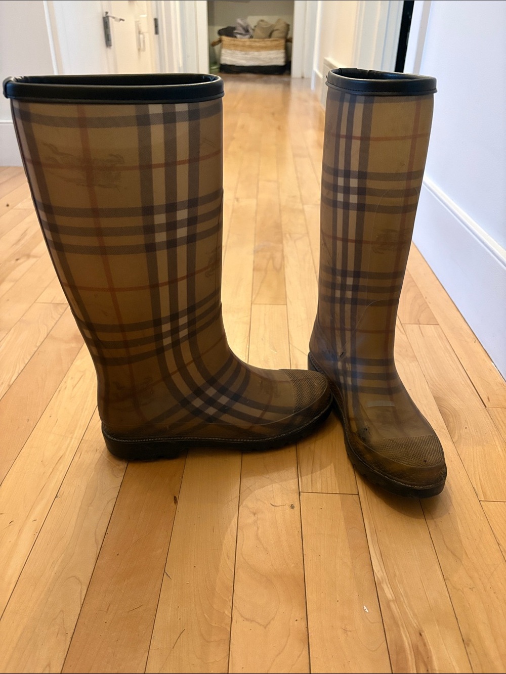 Authentic Burberry Rain Boots with classic tartan check pattern